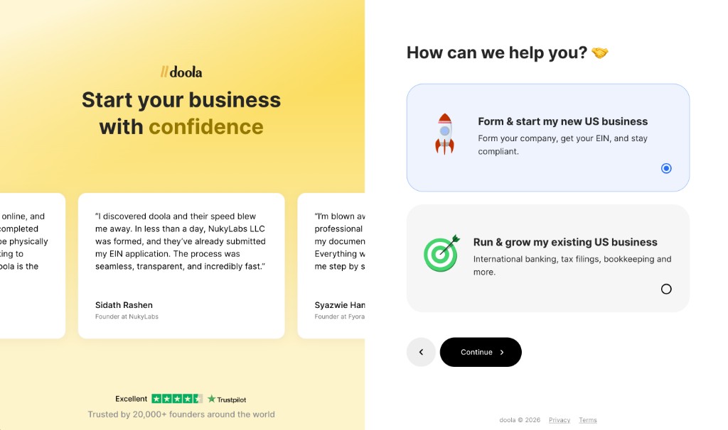 选择 Form and start my new US business